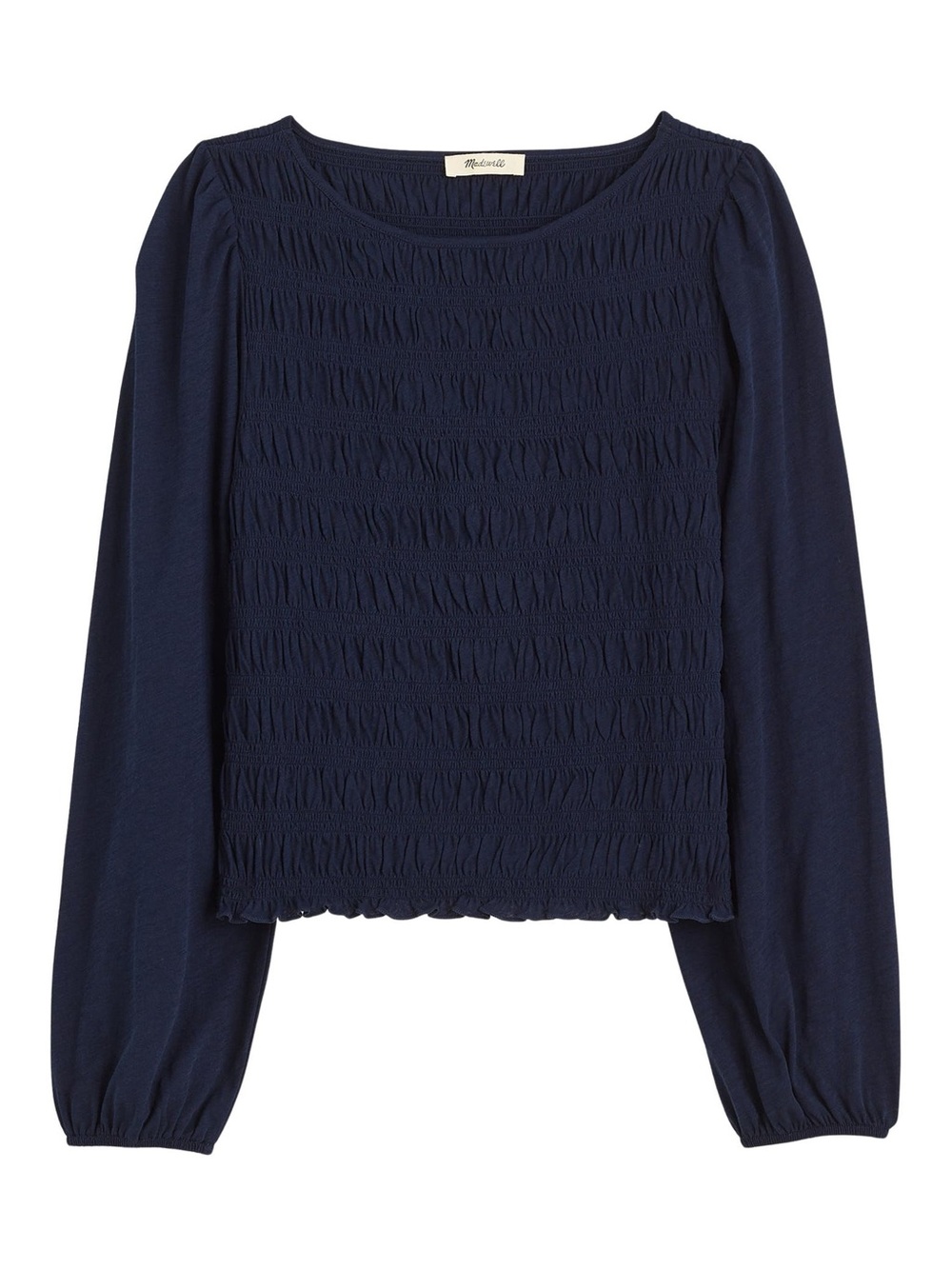 Madewell Smocked Boatneck Long Sleeve Top Navy Small